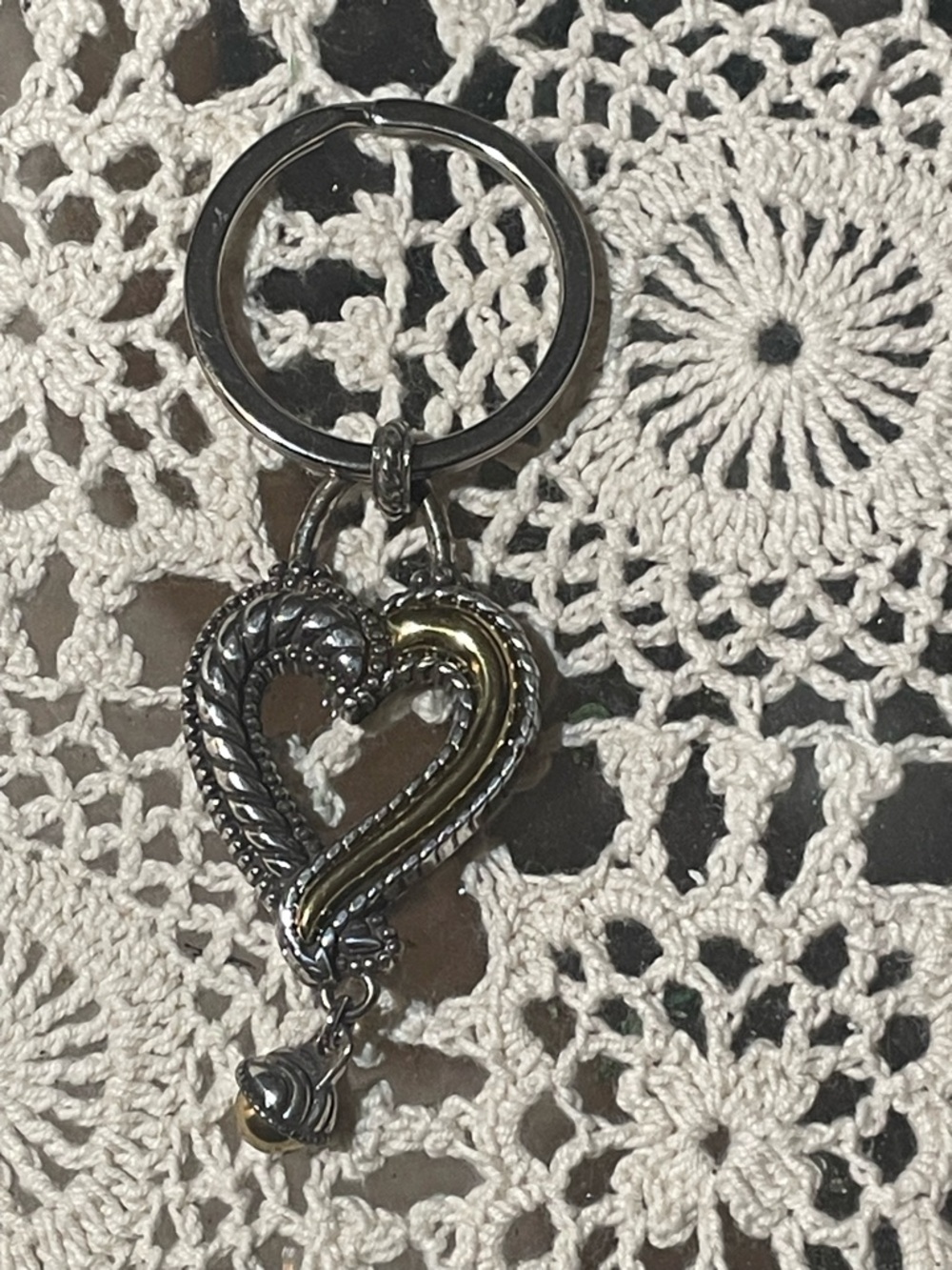 Brighton Two Tone Heart Keychain Key Fob Charm - Silver & Gold Accent